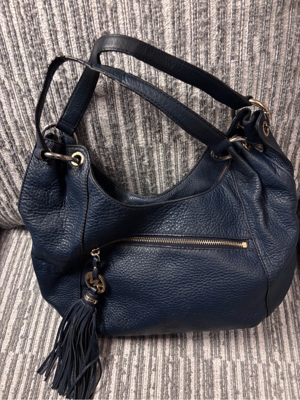 Michael Kors Navy Leather Tassel Hobo Shoulder Bag